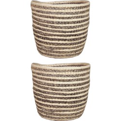 Set van 2x stuks naturel grijs rotan planten pot mand van gedraaid jute/riet H16 en D19 cm - Plantenpotten