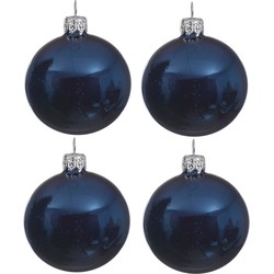 4x Glazen kerstballen glans donkerblauw 10 cm kerstboom versiering/decoratie - Kerstbal
