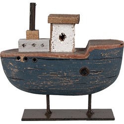 Clayre & Eef Decoratie Model Boot 10 cm Grijs Blauw Hout IJzer