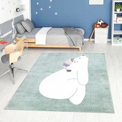 Tapijtenloods Vloerkleed Beer Laagpolig Anime Kids Groen Creme- 140x200 CM