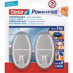 Tesa Powerstrips - 4x stuks - mat chroom - haken ovaal large - Handdoekhaakjes