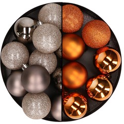 24x stuks kunststof kerstballen mix van champagne en koper 6 cm - Kerstbal