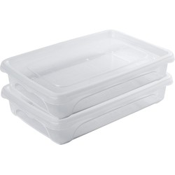 2x Voedsel plastic bewaarbakje laag 0,5 liter transparant 18 x 12 x 4 cm - Vershoudbakjes