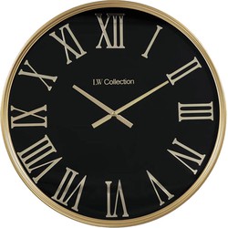 LW Collection LW Collection Wandklok XL Sierra Goud zwart 80cm - Wandklok romeinse cijfers - Industriële wandklok stil uurwerk