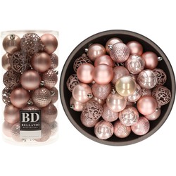 74x stuks kunststof kerstballen lichtroze (blush pink) 6 cm glans/mat/glitter mix - Kerstbal
