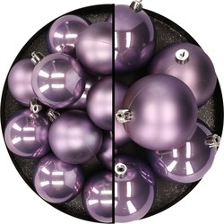 18x stuks kunststof kerstballen lila paars 6 en 8 cm - Kerstbal