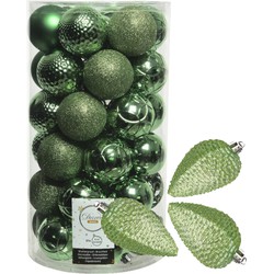 43x stuks kunststof kerstballen en dennenappel ornamenten groen - Kerstbal
