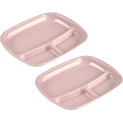 Set van 2x stuks camping/fondu/bbq kunststof borden 3-vaks oud roze 21 x 24 cm - Gourmetborden