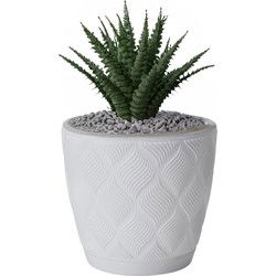 Form Plastic Plantenpot/bloempot - kunststof - ivoor wit - D13 x H12 cm - met schotel - Plantenpotten