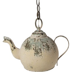 Clayre & Eef Hanglamp Theepot 37x20x26 cm Beige Groen Ijzer Hanglamp Eettafel