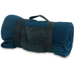 Fleece deken/plaid afneembaar handvat - donkerblauw - 160 x 130cm - Plaids