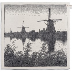 Knit Factory Molens Gebreide Keukendoek - Keukenhanddoek - Ecru/Antraciet - 50x50 cm
