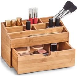 Make-uphouder/organizer 6-vaks met la kaptafel accessoires bamboe hout 25 x 12 cm - Opbergbox