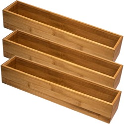 5Five Bestekbak/keuken organizer 1 vaks - 3x - bamboe - 38 x 8 x 7 cm - Bestekbakken