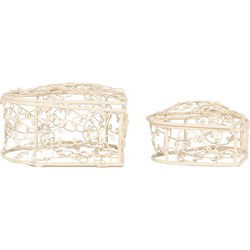Clayre & Eef Opbergmand Set van 2 10X10X6 / 8X8X5 cm Wit Metaal