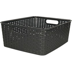 Plasticforte Opbergmand - Kastmand - rotan kunststof - zwart - 12 Liter - 30 x 37 x 13 cm - Opbergmanden