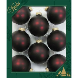 8x stuks glazen kerstballen 7 cm chocolade bruin/rood - Kerstbal