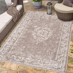 Tapijtenloods Duo Binnen en Buiten Vloerkleed Dubbelzijdig Outdoor Laagpolig Tapijt Beige- 80x150 CM