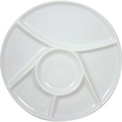 Fondue/gourmet/barbecue bord met vakjes - porselein - wit - 23 cm - Gourmetborden