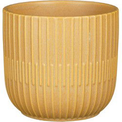 Mica Decorations - Plantenpot - mat okergeel - stripes - D12.5 x H11cm - Plantenpotten