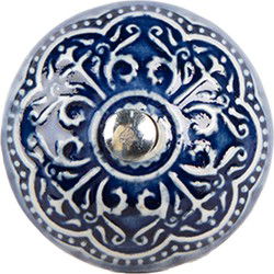 Clayre & Eef Deurknop Ø 4x3 cm Blauw Beige Keramiek