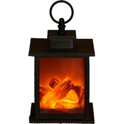 Sfeerhaard/open haard lantaarn zwart met led verlichting L12 x B12 x H18,5 cm - Sfeerhaarden