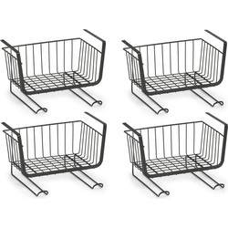 6x Zwarte opberg/opruim hangmanden met haken 31 cm - Opbergmanden