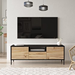 TV Meubel Modena Eik Zwart Melamine 140x46,4x35,5 cm