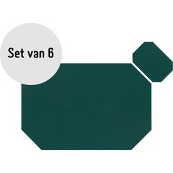 Krumble Placemat achthoekig + onderzetter - PU Leder - Groen - Set van 6
