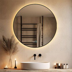 Lumoire Badkamerspiegel met Verlichting - Neon - 60CM Rond - Anti Condens Verwarming - Mat Zwart