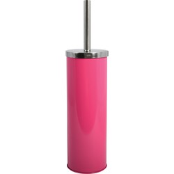 MSV Toiletborstel in houder/wc-borstel - metaal - fuchsia roze - 38 cm - Toiletborstels