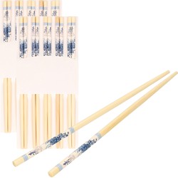 Sushi eetstokjes - 40x setjes - bamboe hout - blauwe print - 24 cm - Eetstokjes