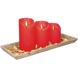 Dienblad van hout met 3 LED kaarsen in de kleur rood 39 x 15 cm - LED kaarsen