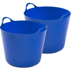 2x stuks flexibele emmers - 26 liter - Kunststof - Blauw - 38 x 41 x 35 cm - Wasmanden