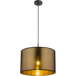1-lichts hanglamp met goudkleurige kunststof kap | ø 40 cm | Zwart | E27 | Woonkamer | Eetkamer