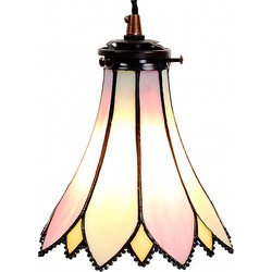 LumiLamp Hanglamp Tiffany  Ø 15x115 cm  Roze Beige Glas Metaal Hanglamp Eettafel