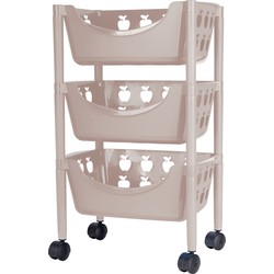 Juypal Keukentrolley met appelmotief - 3-laags - taupe - kunststof - 45 x 29,5 x 70,5 cm - Opberg trolley