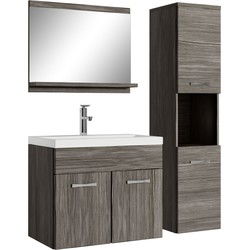 Badplaats Badkamermeubel Set Montreal 60 x 35 cm - Grijs Eiken - Badmeubel met spiegel en zijkast