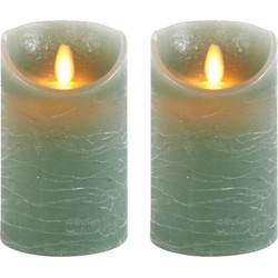 2x LED kaarsen/stompkaarsen jade groen met dansvlam 12,5 cm - LED kaarsen