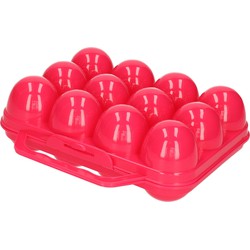 Eierdoos - koelkast organizer eierhouder - 12 eieren - roze - kunststof - 20 x 18,5 cm - Vershoudbakjes