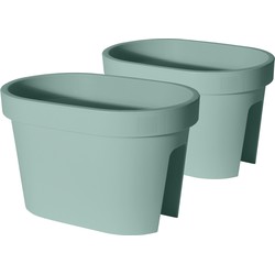 Set van 2x stuks balkon plantenpotten/bloempotten mint groen 40 x 25 cm ovaal van kunststof - Plantenpotten