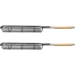 Krumble Grillmand langwerpig BBQ RVS en hout - Zwart - set van 2