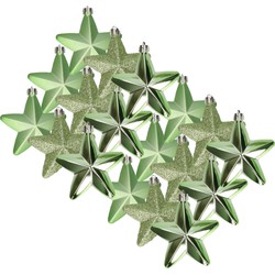 18x stuks kunststof sterren kersthangers groen 7 cm - Kersthangers