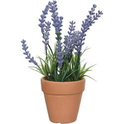 Lavendel kunstplant in terracotta pot - lila paars - D6 x H18 cm - Kunstplanten