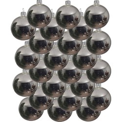 24x Glazen kerstballen glans zilver 6 cm kerstboom versiering/decoratie - Kerstbal