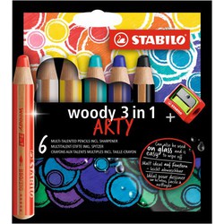 Stabilo STABILO woody 3 in 1 - multitalent potlood - ARTY etui 6 kleuren + puntenslijper