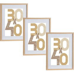 3x houten fotolijst - bruin - 40 x 50 cm - met passe-partout - Fotolijsten