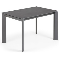 Kave Home - Axis uitschuifbare tafel van porselein en stalen poten in donkergrijs, 120 (180) cm