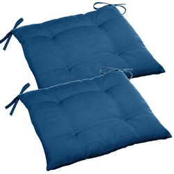 Set van 4x stuks stoelkussens voor binnen en buiten in de kleur blauw 40 x 40 x 4 cm - tuinstoelkussens