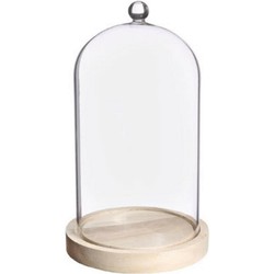 Ideas4Seasons Decoratie stolp - met sierknopje - houten plateau - D14 x H24 cm - Decoratieve stolpen